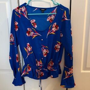 Express Royal Blue Floral Blouse
